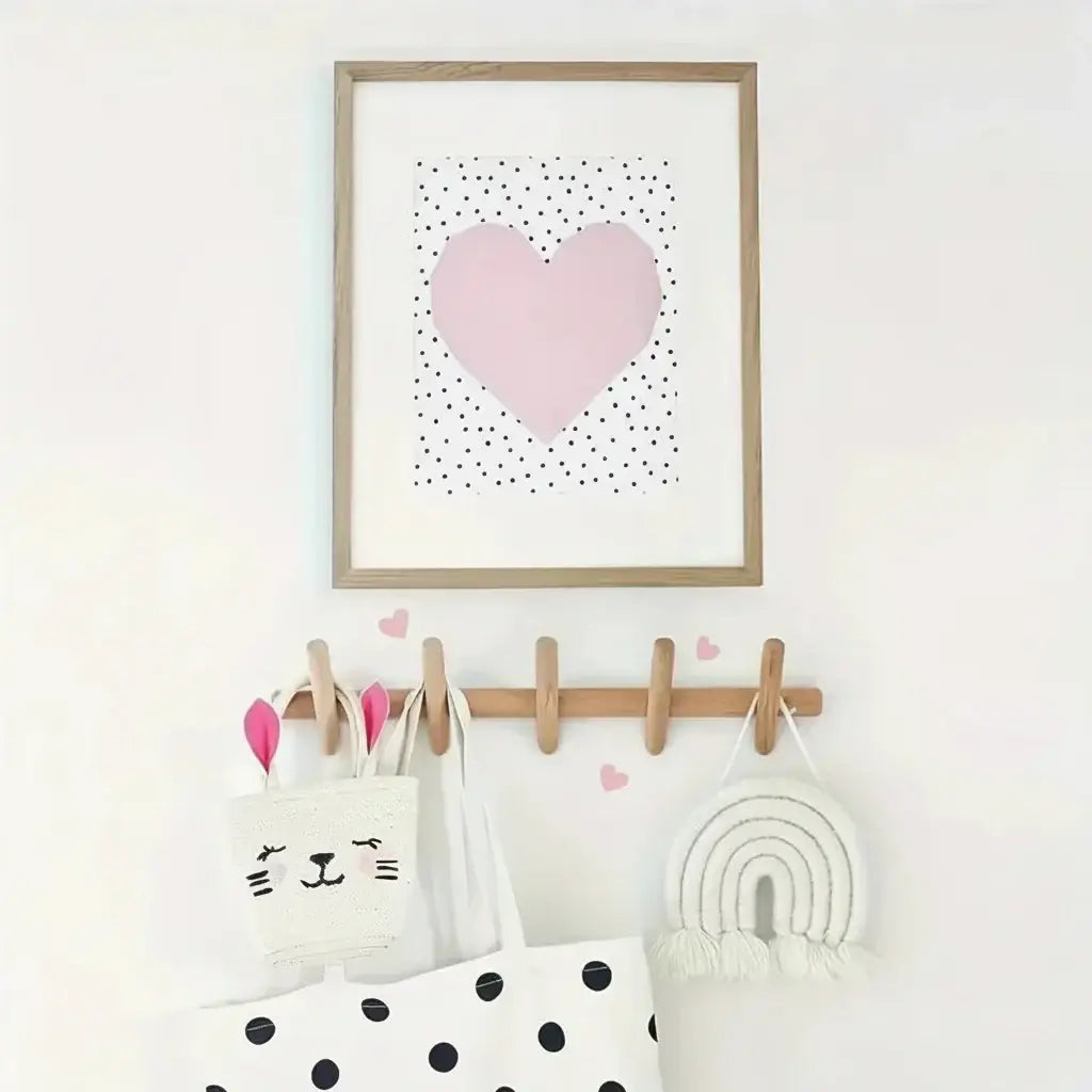 Nordic style solid birch wood wall mounted coat rack with 5 hooks for entryway organization — view 4