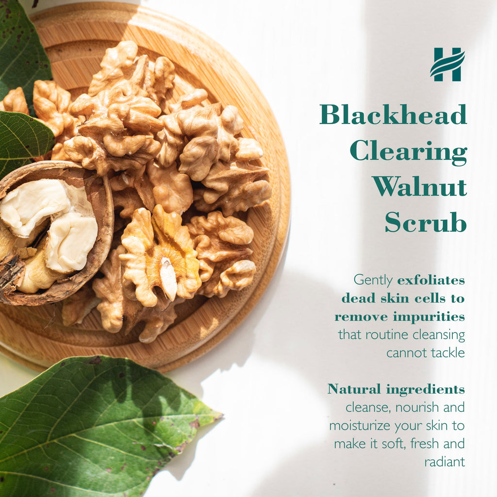 Himalaya blackhead clearing walnut face scrub in a 75ml squeeze tube with botanical ingredient graphics — view 3