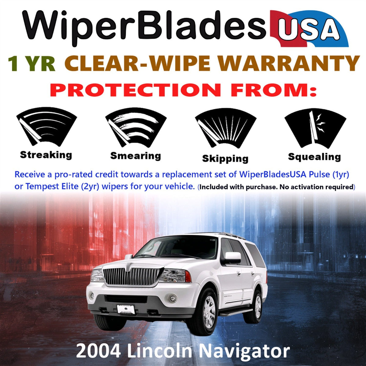 2004 Lincoln Navigator Wiper Blades w/1yr Wear Warranty (Set of 3) w/Rear Wipers-1