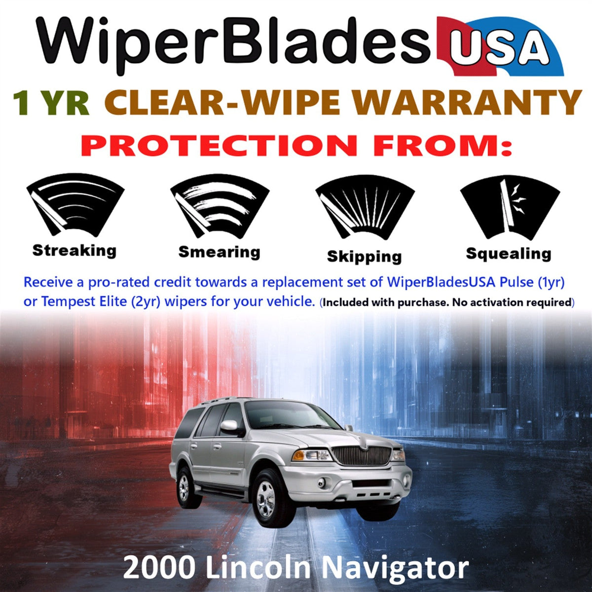 2000 Lincoln Navigator Wiper Blades w/1yr Wear Warranty (Set of 2) Wipers-1
