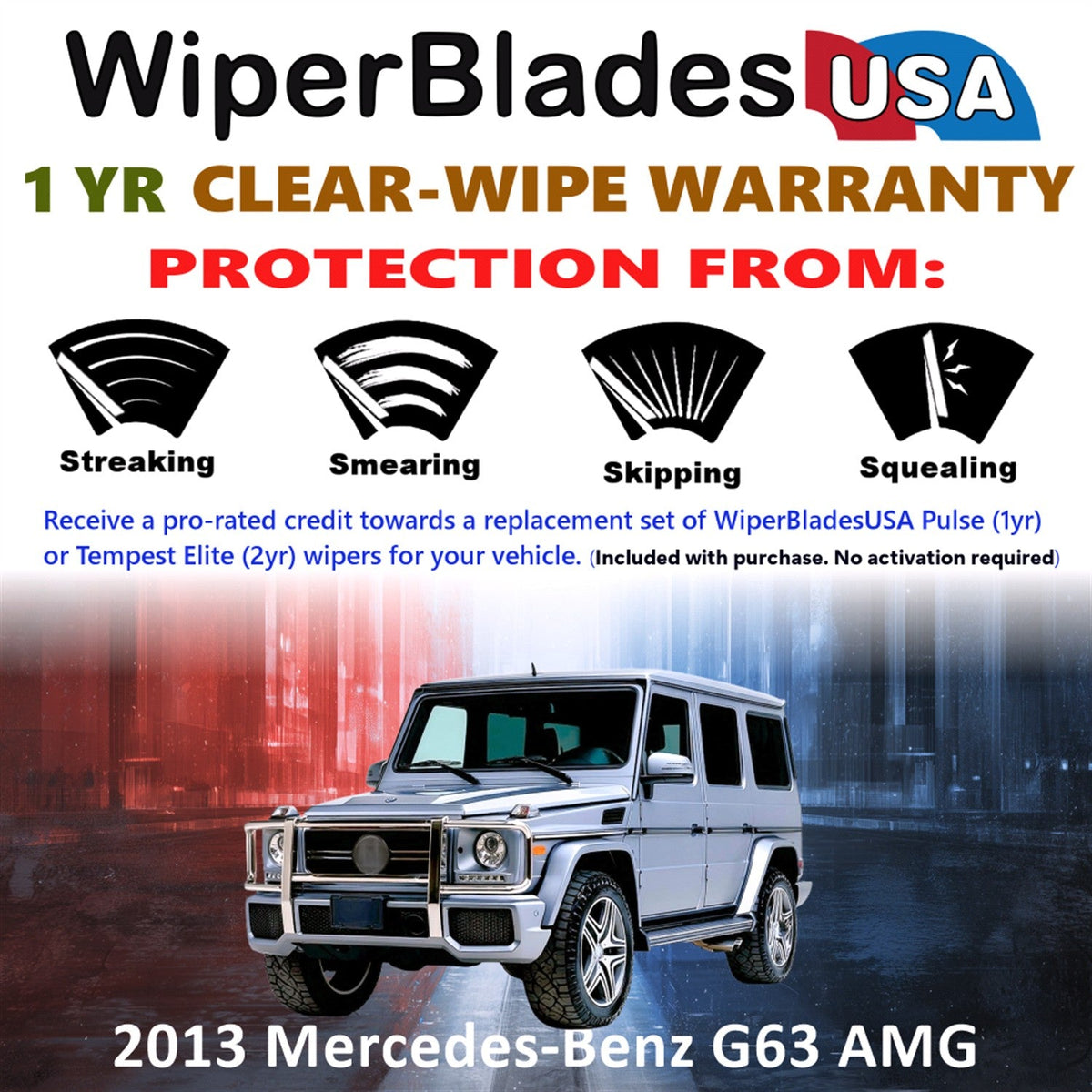2013 Mercedes-Benz G63 AMG Wiper Blades w/1yr Wear Warranty (Set of 2) Wipers-1
