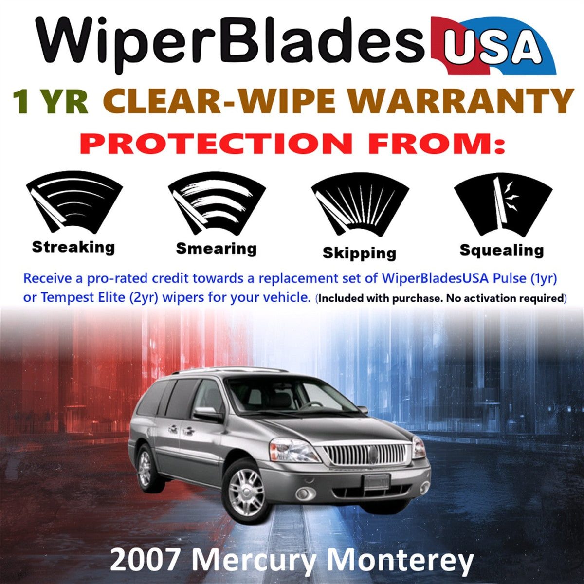 2007 Mercury Monterey Wiper Blades w/1yr Wear Warranty (Set of 3) w/Rear Wipers-1