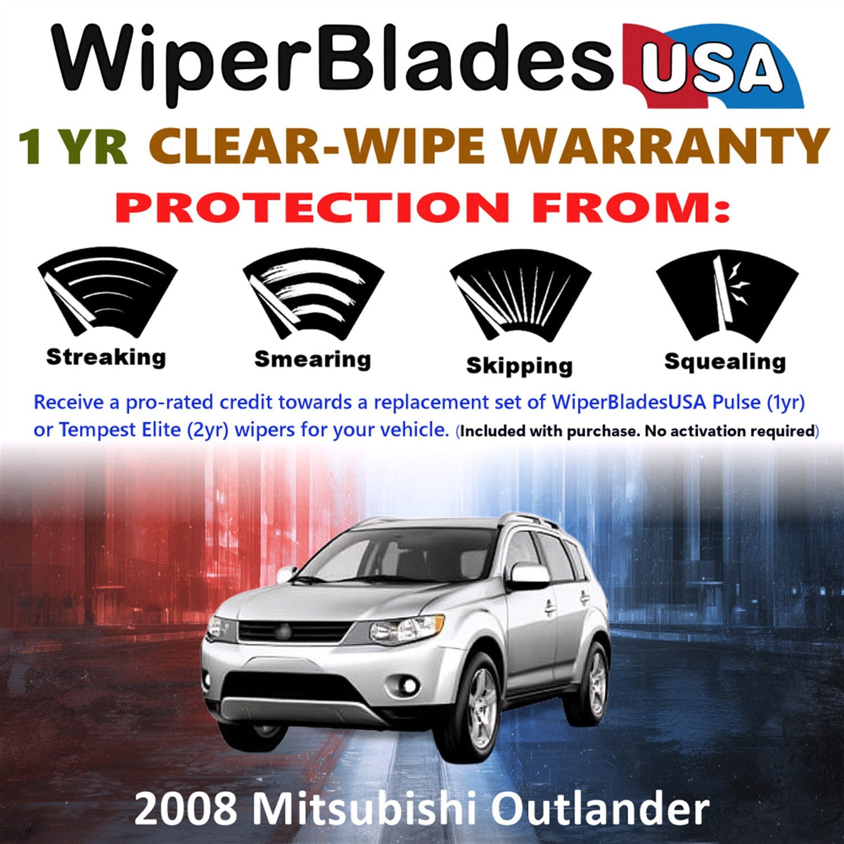 2008 Mitsubishi Outlander Wiper Blades w/1yr Wear Warranty (Set of 2) Wipers-1
