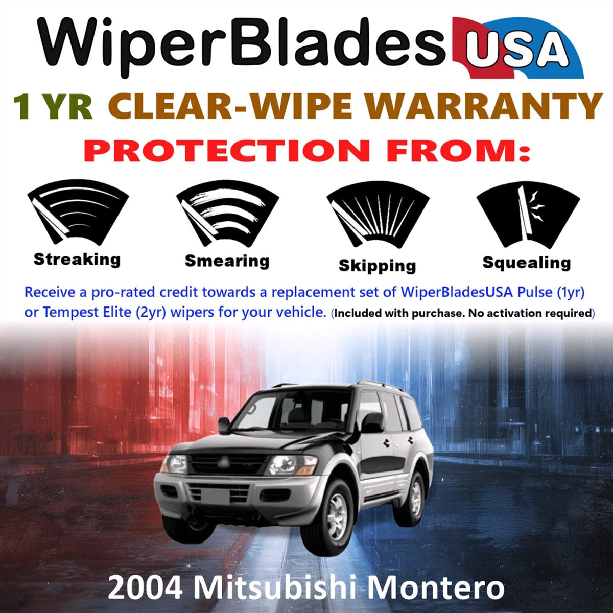 2004 Mitsubishi Montero Wiper Blades w/1yr Wear Warranty (Set of 2) Wipers-1