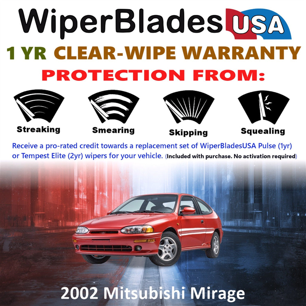 2002 Mitsubishi Mirage Wiper Blades w/1yr Wear Warranty (Set of 2) Wipers-1