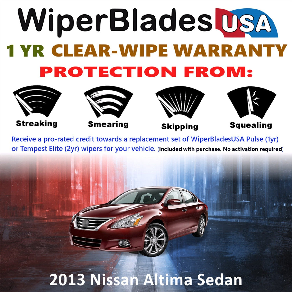 Nissan Altima 2013 (Sedan) Wiper Blades w/1yr Wear Warranty (Set/2) Wipers-2