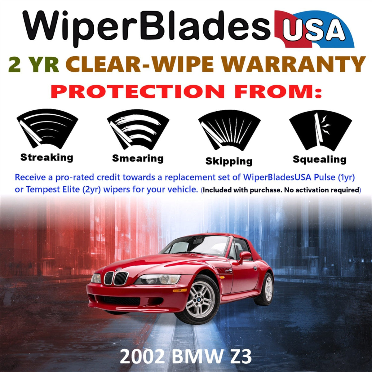 2002 BMW Z3 Wiper Blades Set w/2yr Wear Warranty (Set of 3) w/Rear Tempest Elite-1