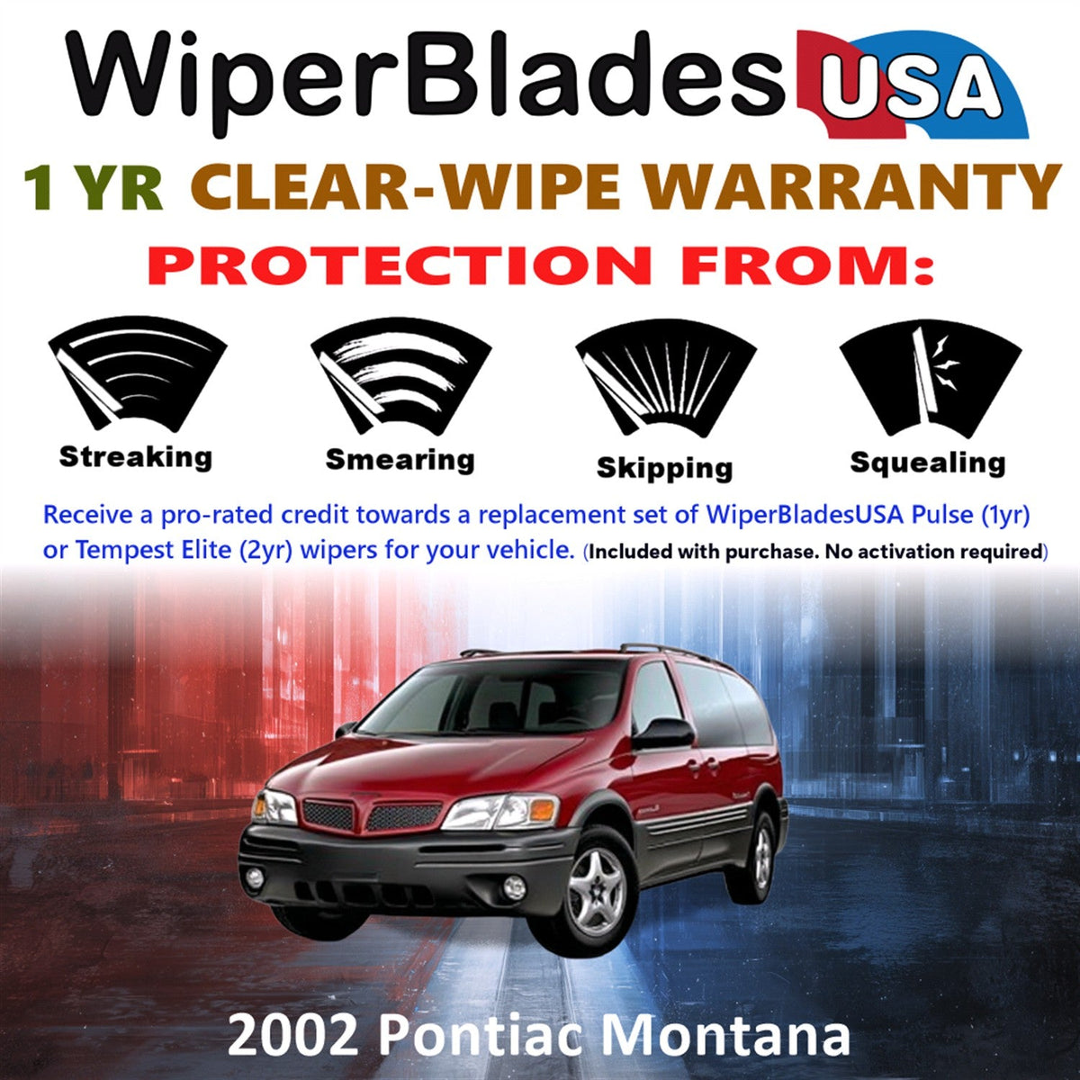 2002 Pontiac Montana Wiper Blades w/1yr Wear Warranty (Set of 2) Wipers-1