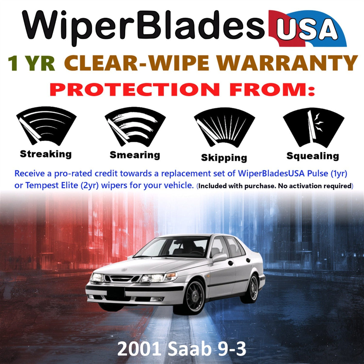2001 Saab 9-3 Wiper Blades Set w/1yr Wear Warranty (Set of 2) Pulse Beam Wipers-1