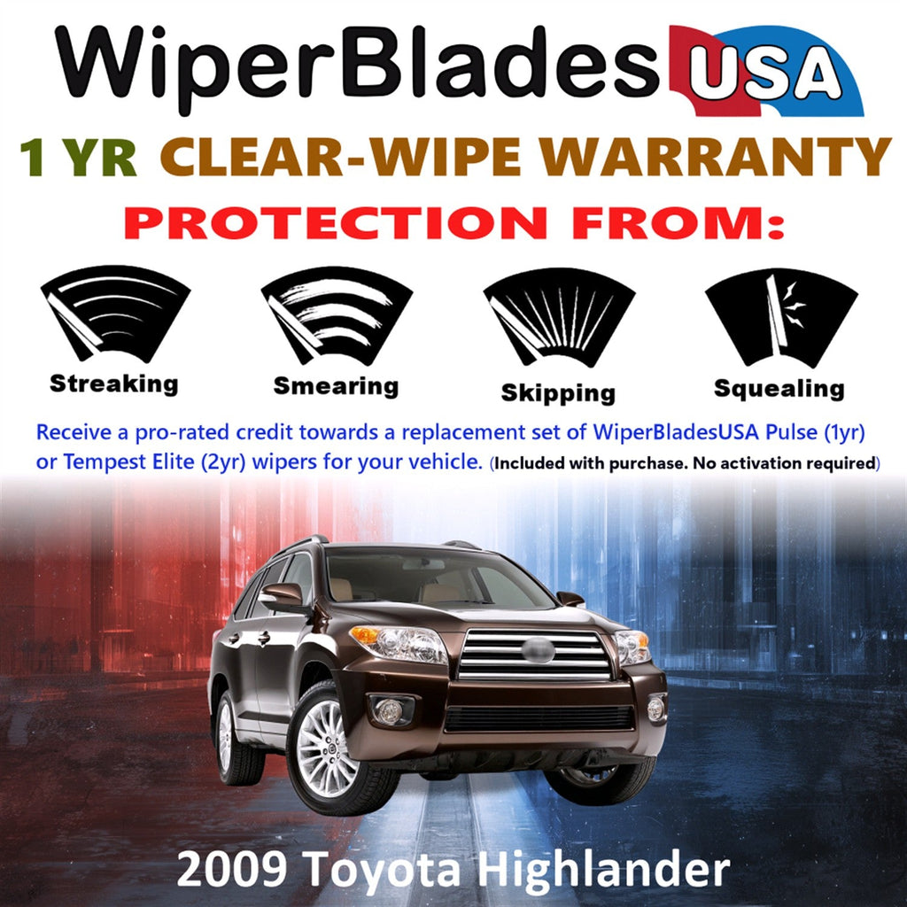 2009 Toyota Highlander Wiper Blades w/1yr Wear Warranty (Set of 2) Wipers-1