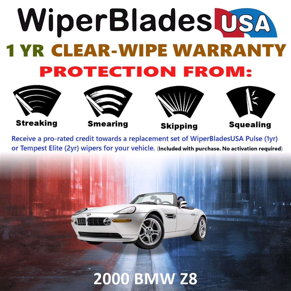 2000 BMW Z8 Wiper Blades Set w/1yr Wear Warranty (Set of 2) Pulse Beam Wipers-1
