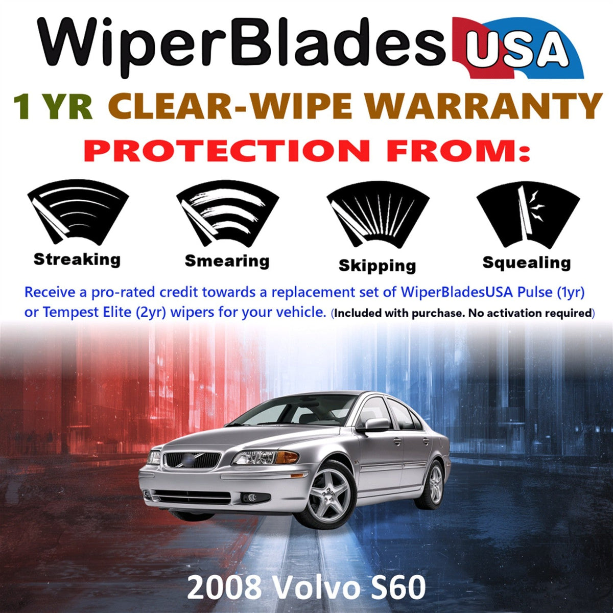 2008 Volvo S60 Wiper Blades Set w/1yr Wear Warranty (Set of 2) Pulse Beam Wipers-1