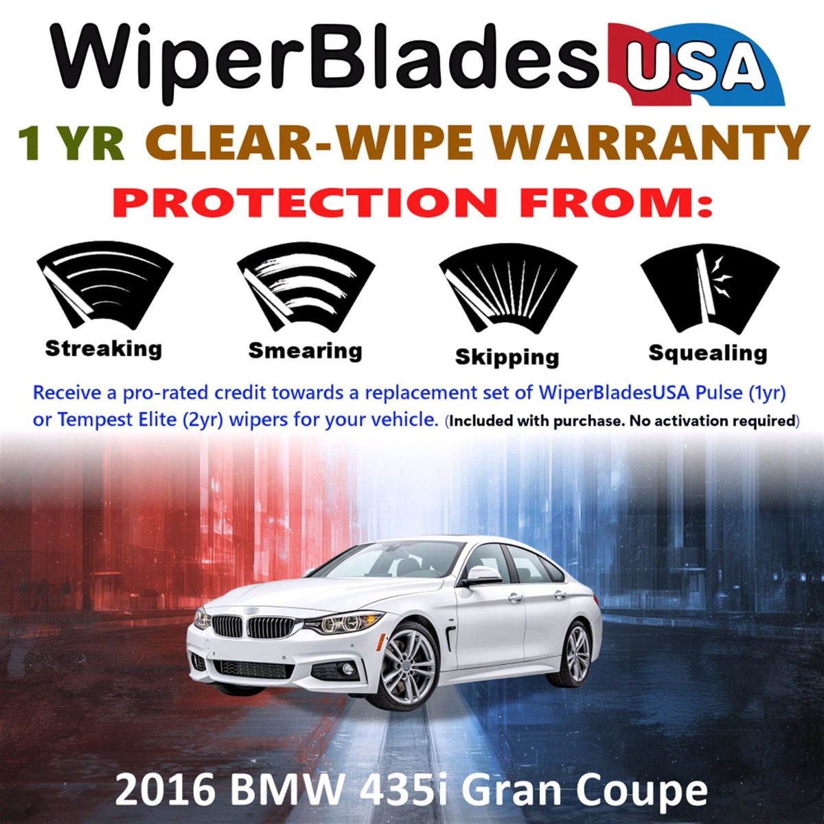 2016 BMW 435i Gran Coupe Wiper Blades w/1yr Wear Warranty (Set of 2) Wipers-1