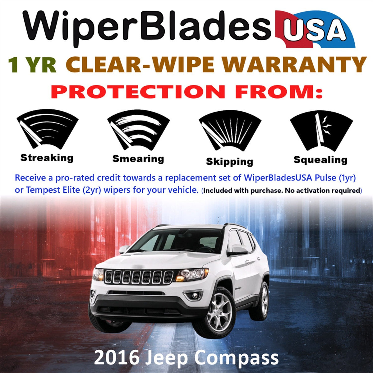 2016 Jeep Compass Wiper Blades w/1yr Wear Warranty (Set of 3) w/Rear Wipers-1