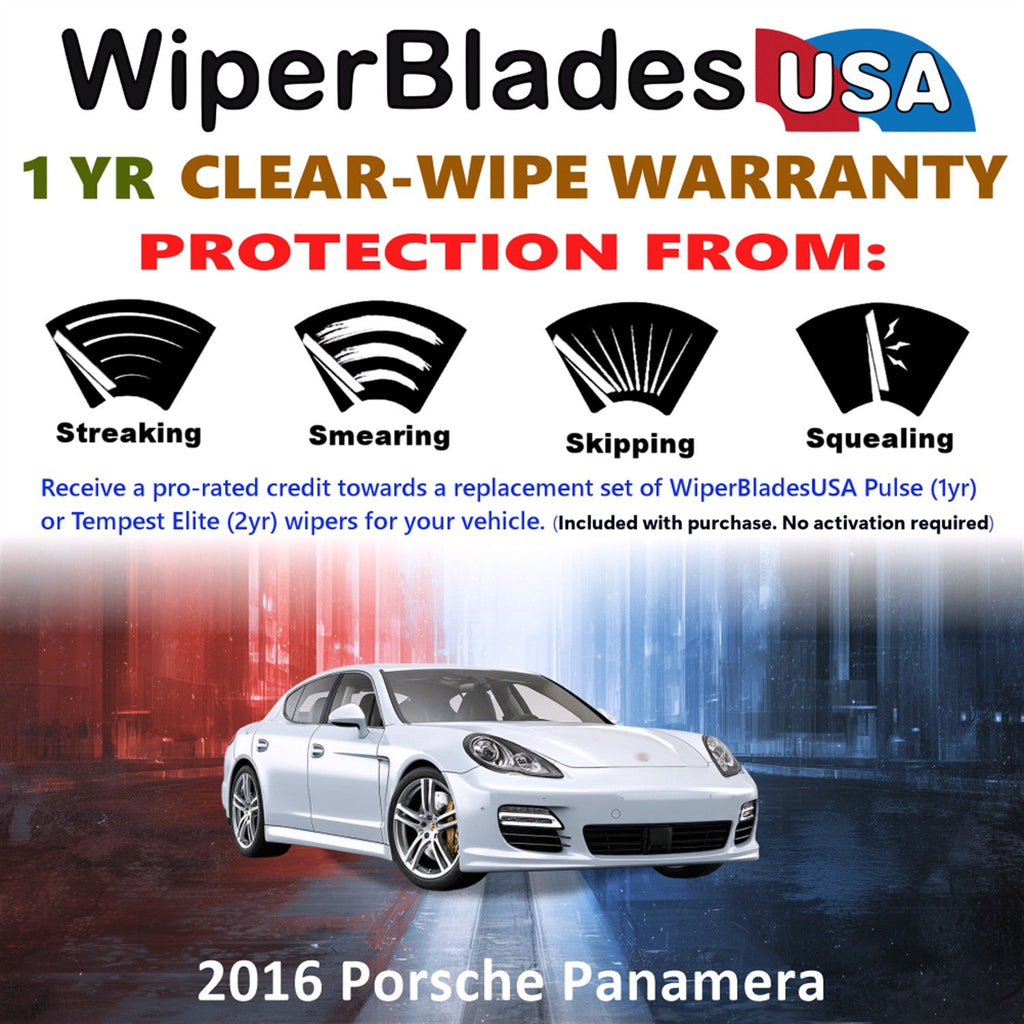 2016 Porsche Panamera Wiper Blades w/1yr Wear Warranty (Set of 2) Wipers-1