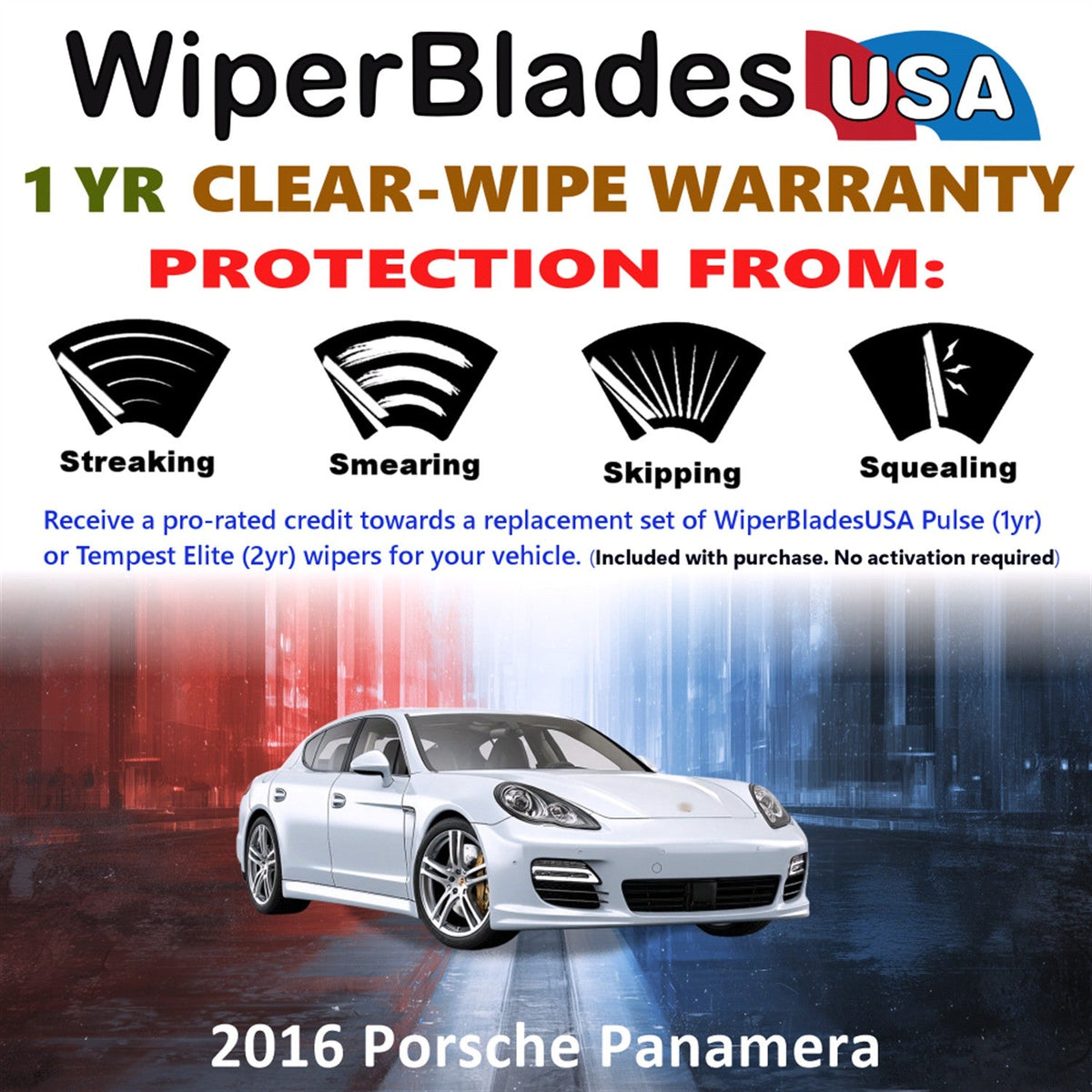 2016 Porsche Panamera Wiper Blades w/1yr Wear Warranty (Set of 2) Wipers-1