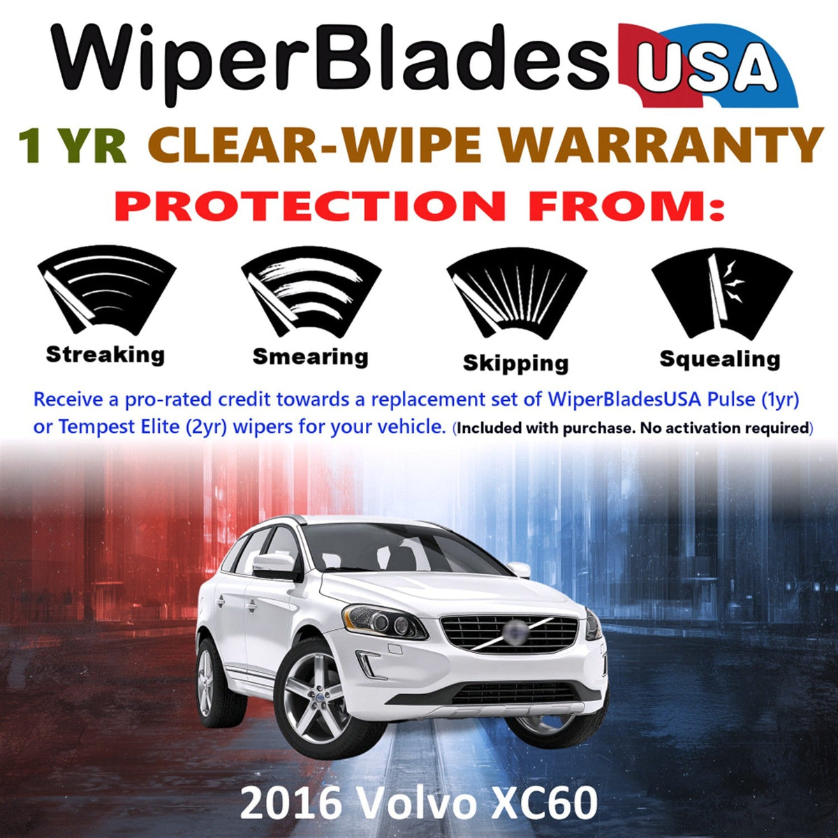 2016 Volvo XC60 Wiper Blades Set w/1yr Warranty (Set of 2) Pulse Beam Wipers-1