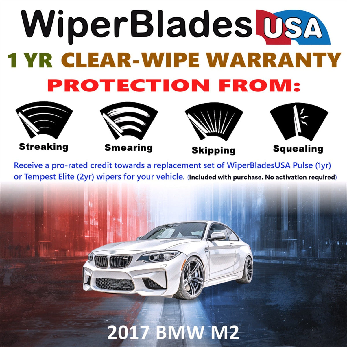 2017 BMW M2 Wiper Blades Set w/1yr Wear Warranty (Set of 2) Pulse Beam Wipers-1