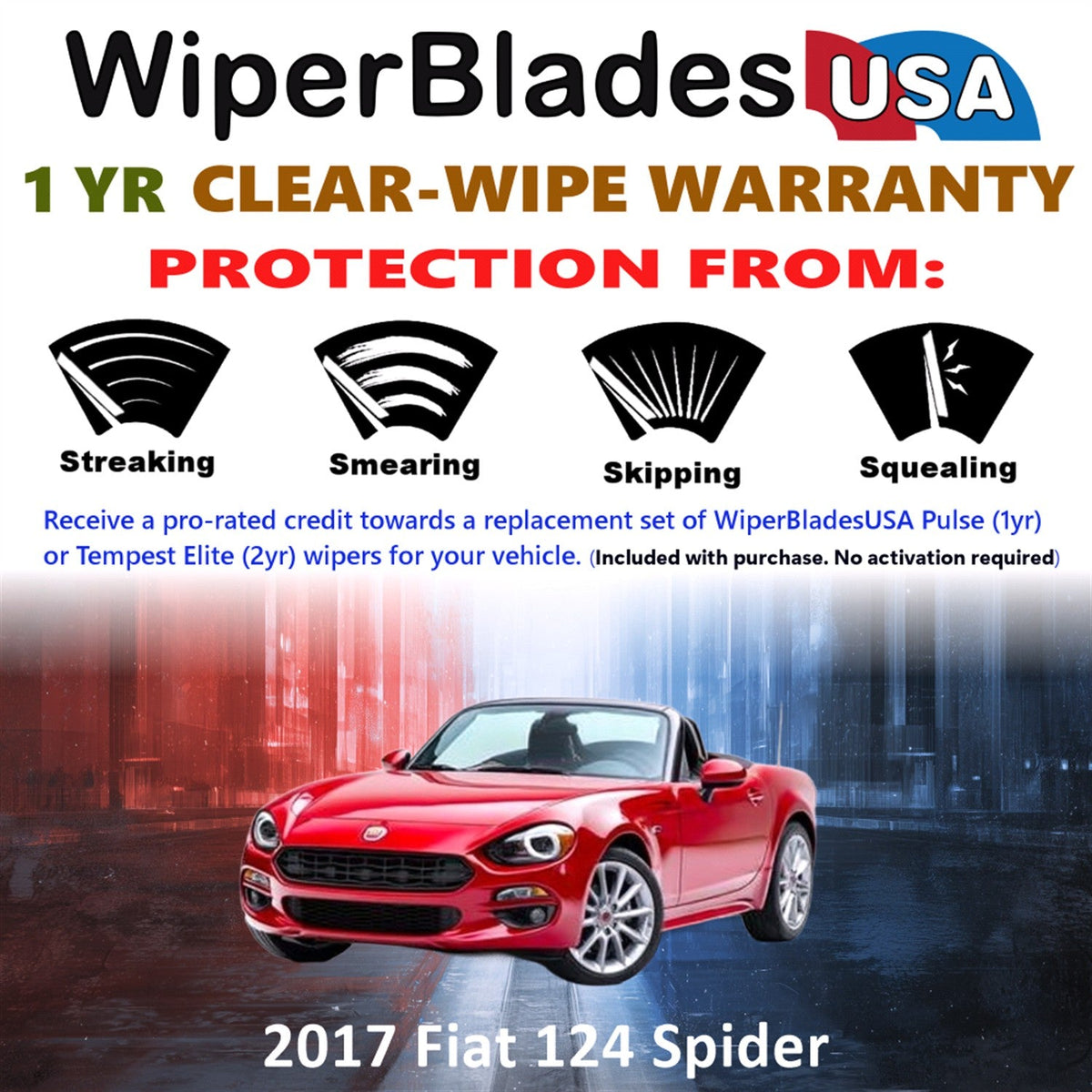 2017 Fiat 124 Spider Wiper Blades w/1yr Wear Warranty (Set of 2) Wipers-1