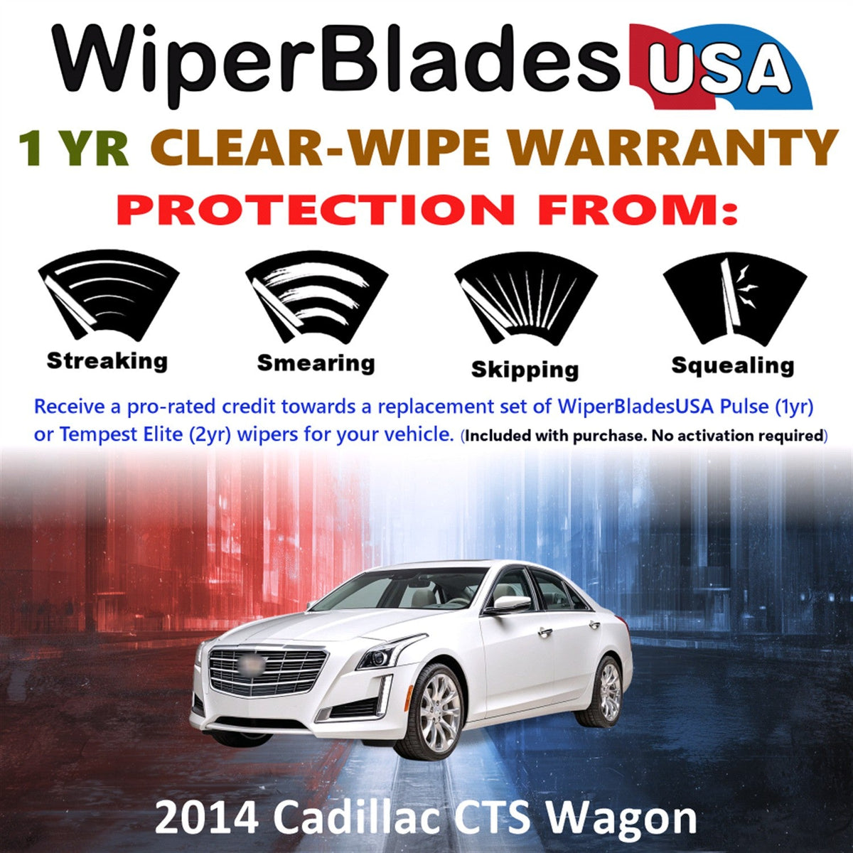 2014 Cadillac CTS (Wagon) Wiper Blades w/1yr Wear Warranty (Set of 2) Wipers-1
