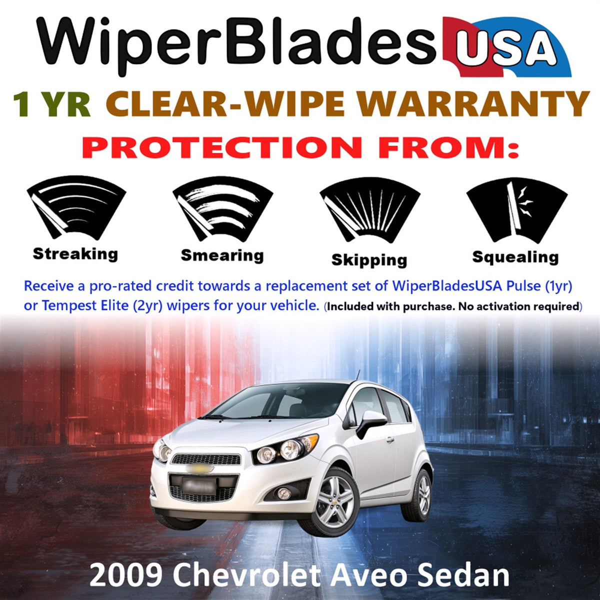 2009 Chevrolet Aveo (Sedan) Wiper Blades w/1yr Wear Warranty (Set of 2) Wipers-1