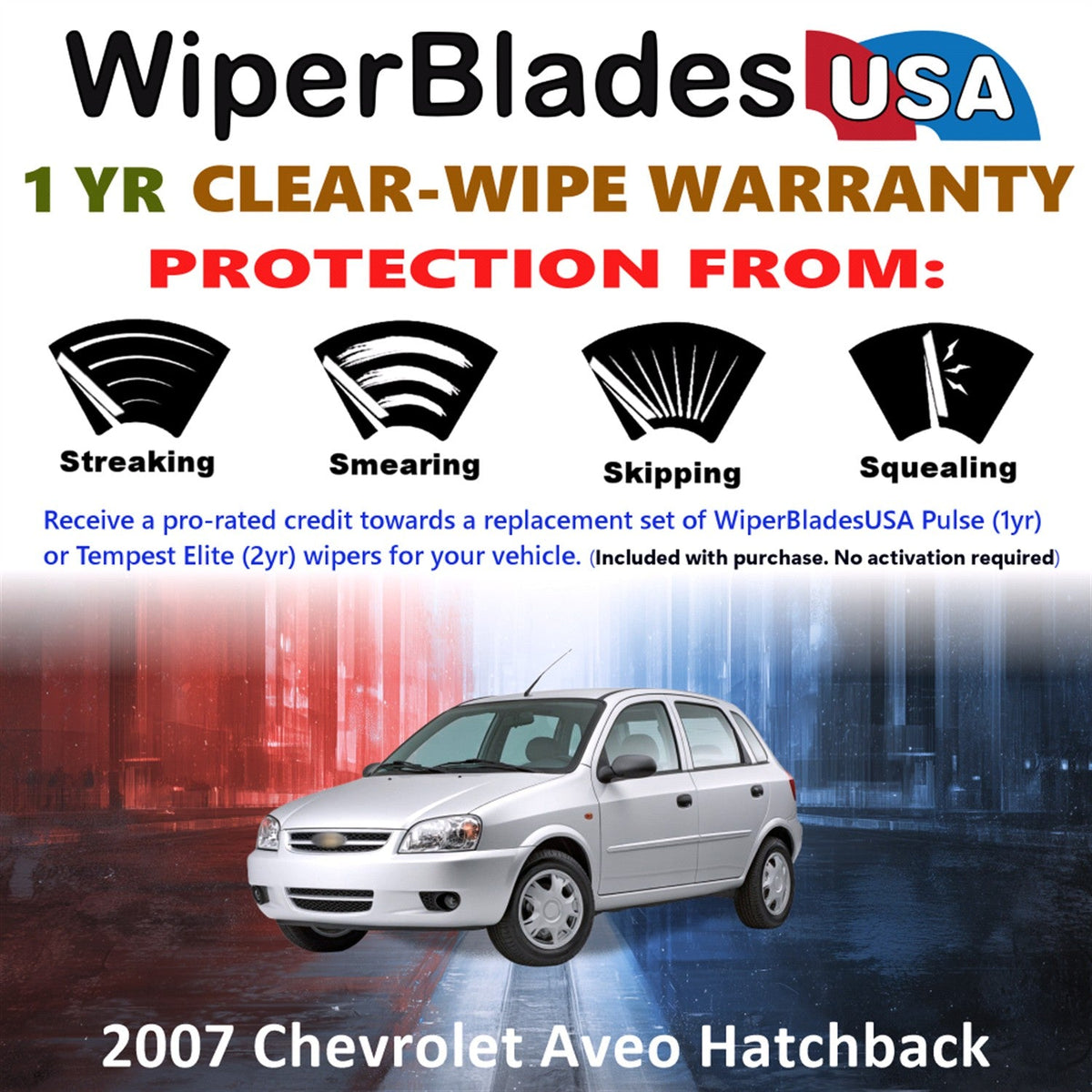 2007 Chevrolet Aveo (Hatchback) Wiper Blades w/1yr Warranty (Set of 2) Wipers-1