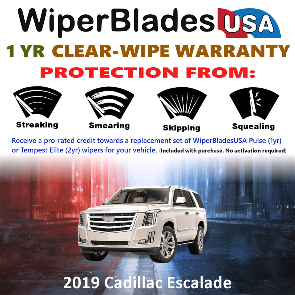2019 Cadillac Escalade Wiper Blades w/1yr Wear Warranty (Set of 3) w/Rear Wipers-1
