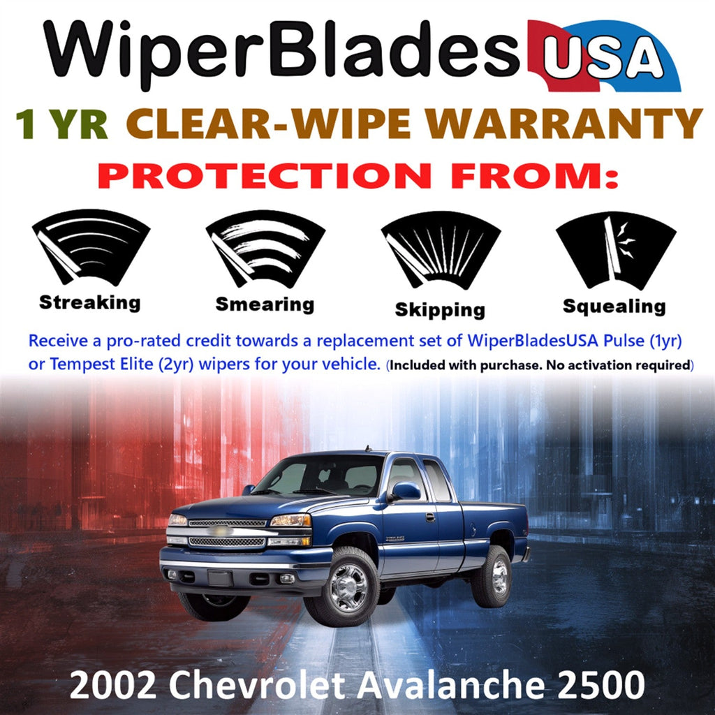 2002 Chevrolet Avalanche 2500 Wiper Blades w/1yr Wear Warranty (Set of 2) Wipers-1