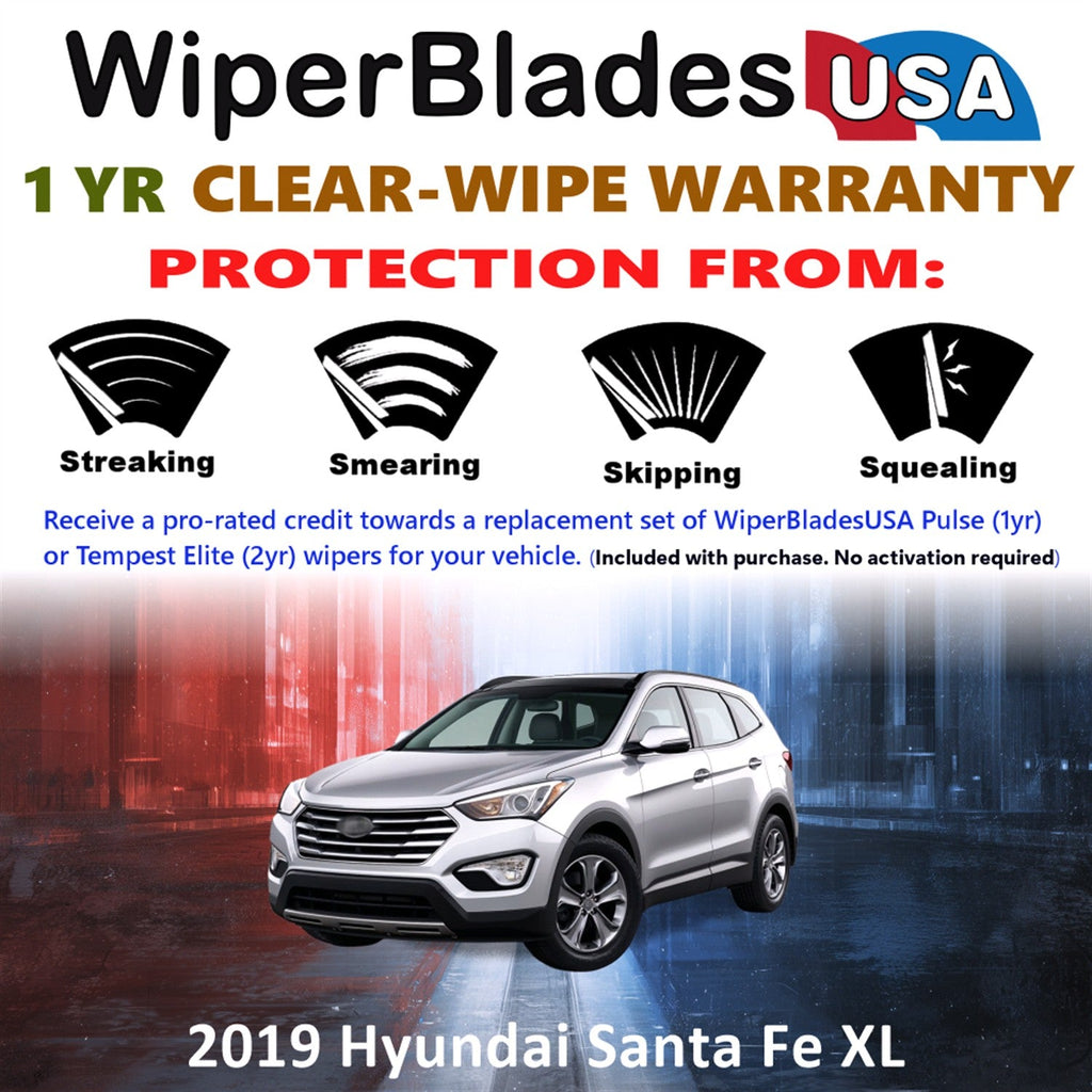 2019 Hyundai Santa Fe XL Wiper Blades w/1yr Wear Warranty (Set of 2) Wipers-1