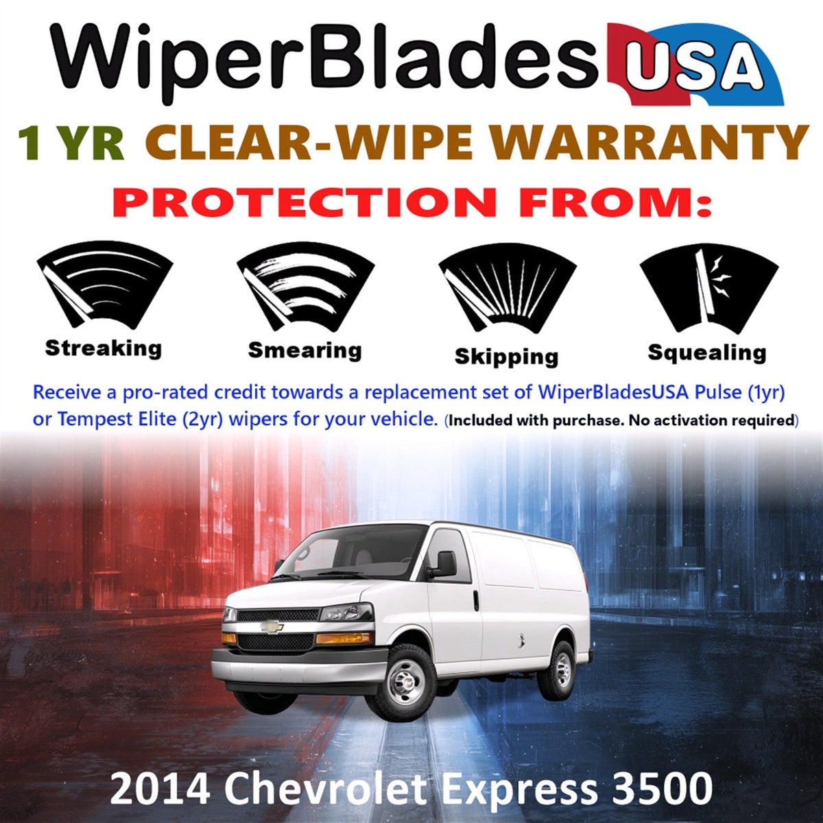 2014 Chevrolet Express 3500 Wiper Blades w/1yr Wear Warranty (Set of 2) Wipers-1