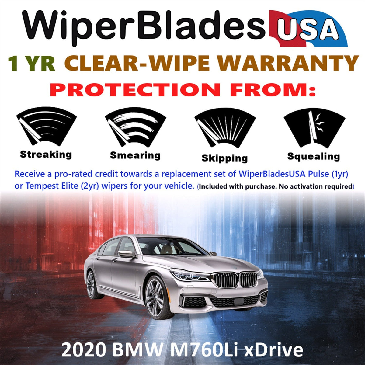 2020 BMW M760Li xDrive Wiper Blades w/1yr Wear Warranty (Set of 2) Wipers-1