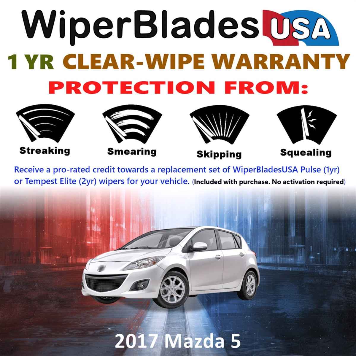 2017 Mazda 5 Wiper Blades Set w/1yr Wear Warranty (Set of 2) Pulse Beam Wipers-1