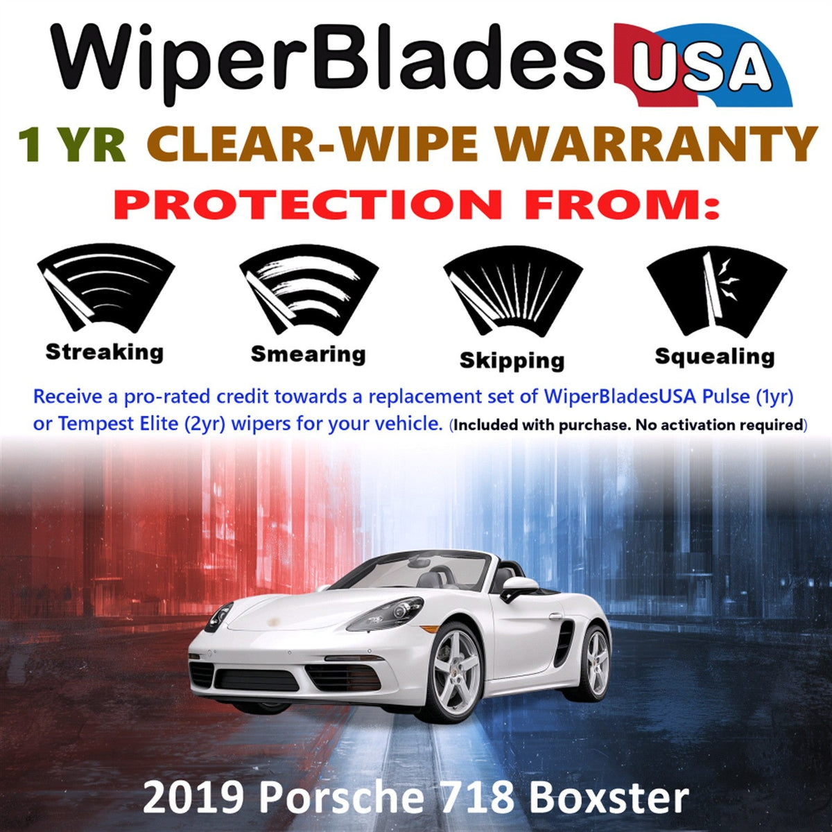 2019 Porsche 718 Boxster Wiper Blades w/1yr Wear Warranty (Set of 2) Wipers-1