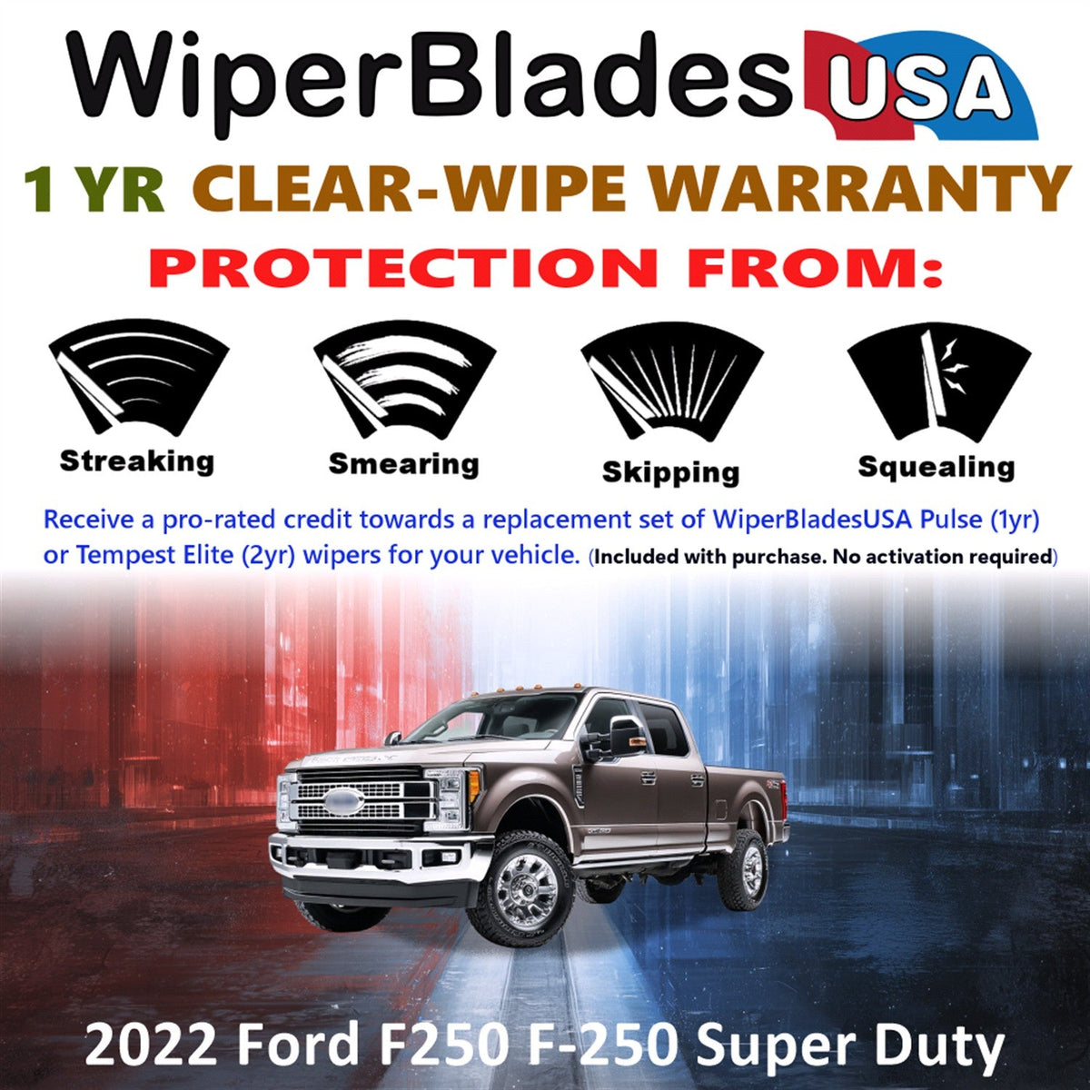 2022 Ford F250 F-250 Super Duty Wiper Blades w/1yr Warranty (Set of 2) Wipers-1
