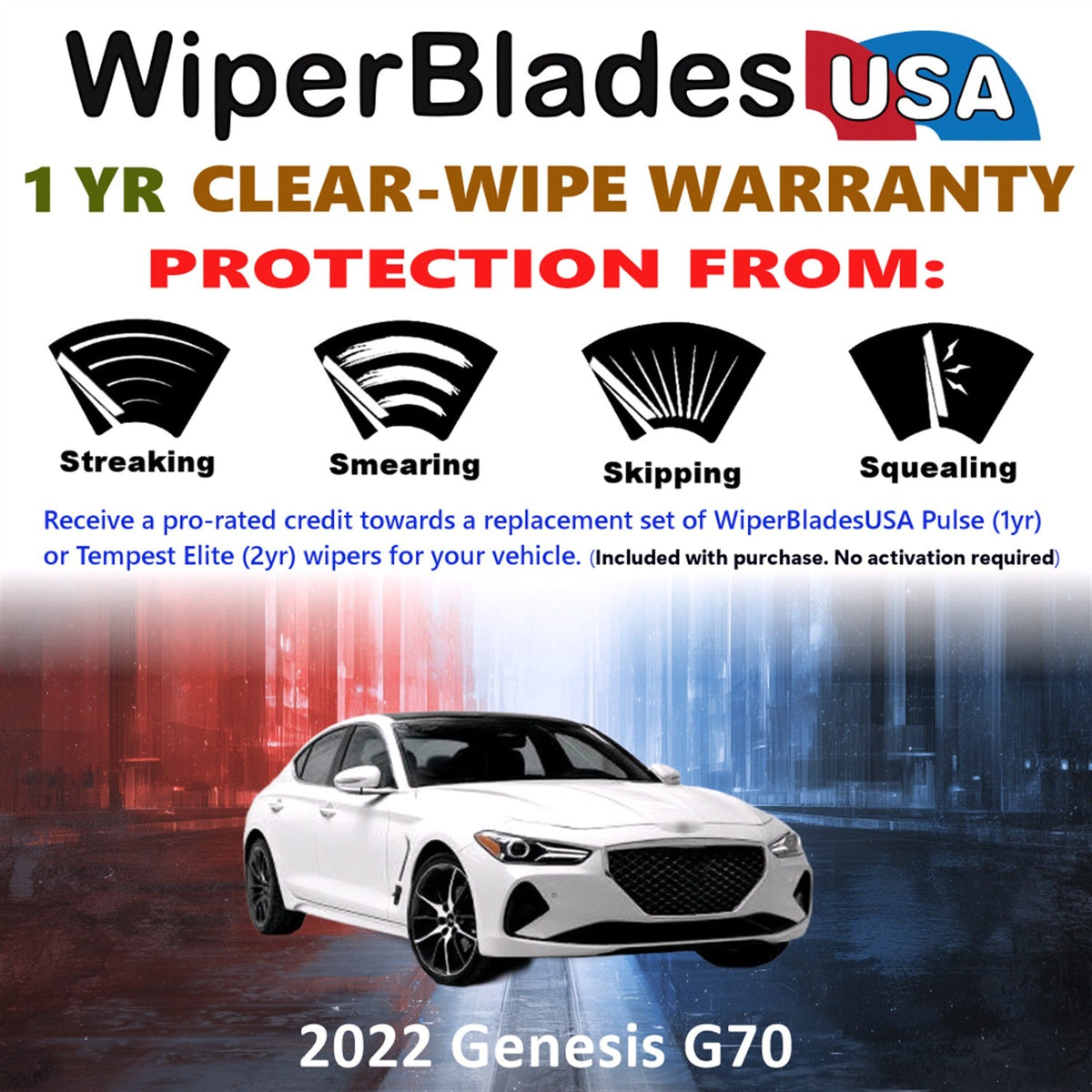 2022 Genesis G70 Wiper Blades Set w/1yr Warranty (Set of 2) Pulse Beam Wipers-1