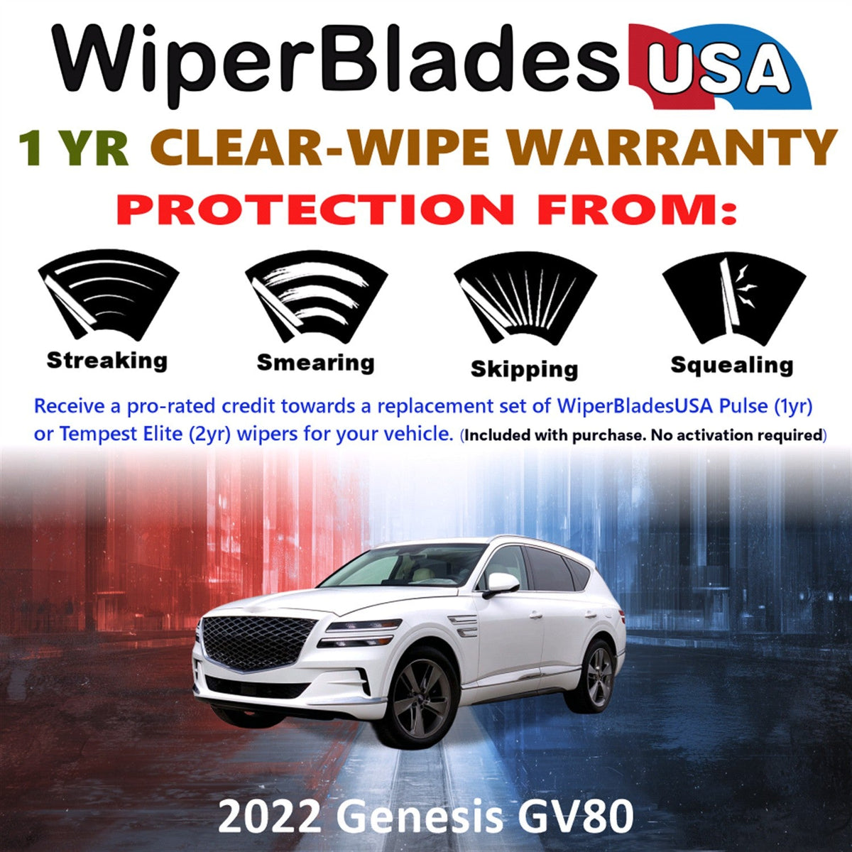 2022 Genesis GV80 Wiper Blades Set w/1yr Warranty (Set of 2) Pulse Beam Wipers-1