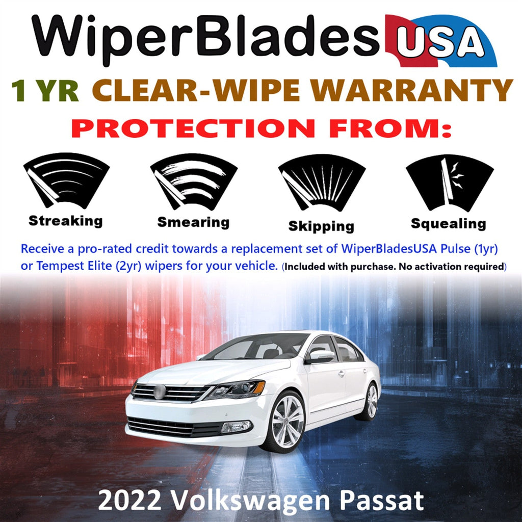 2022 Volkswagen Passat Wiper Blades w/1yr Wear Warranty (Set of 2) Wipers-1