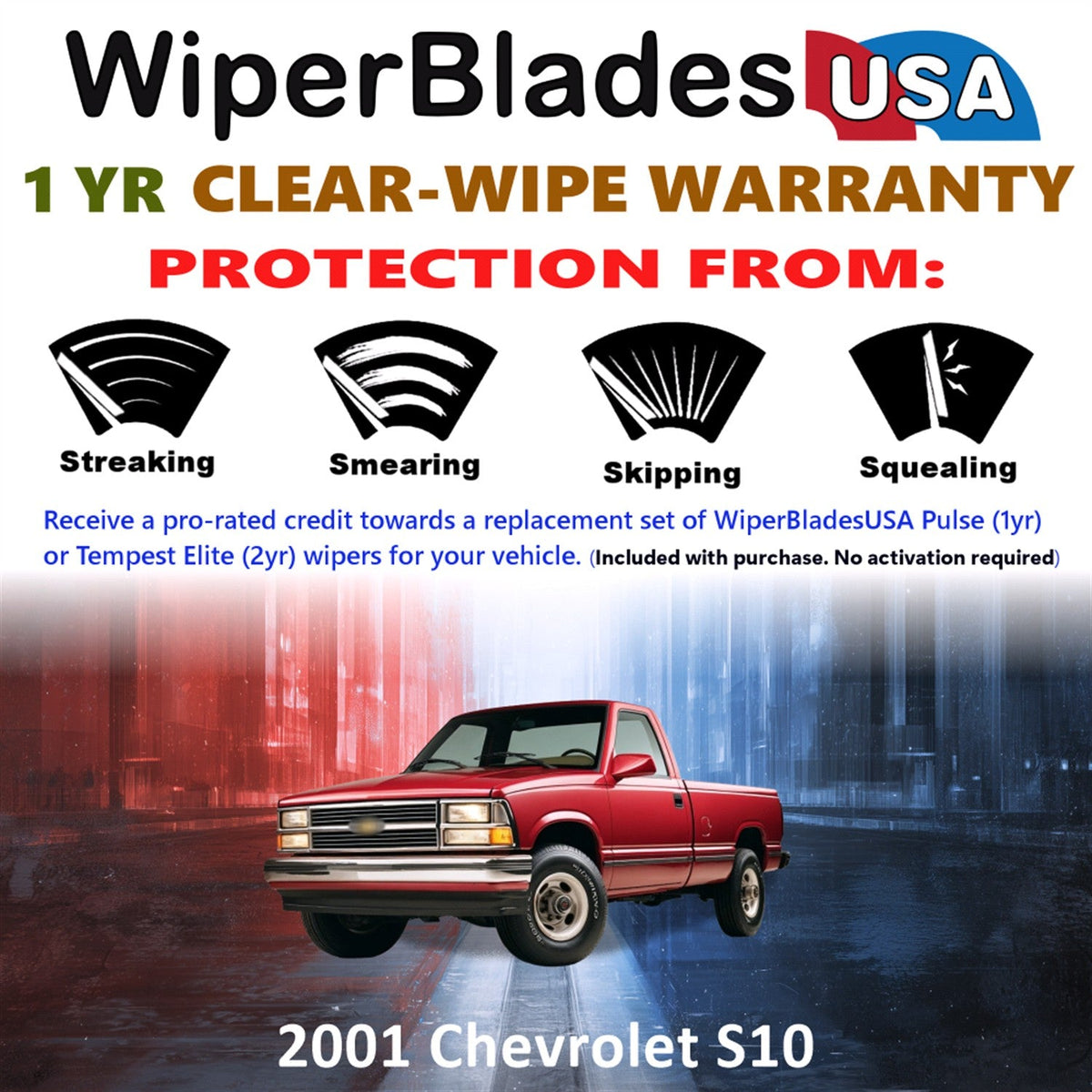 2001 Chevrolet S10 Wiper Blades Set w/1yr Warranty (Set of 2) Pulse Beam Wipers-1