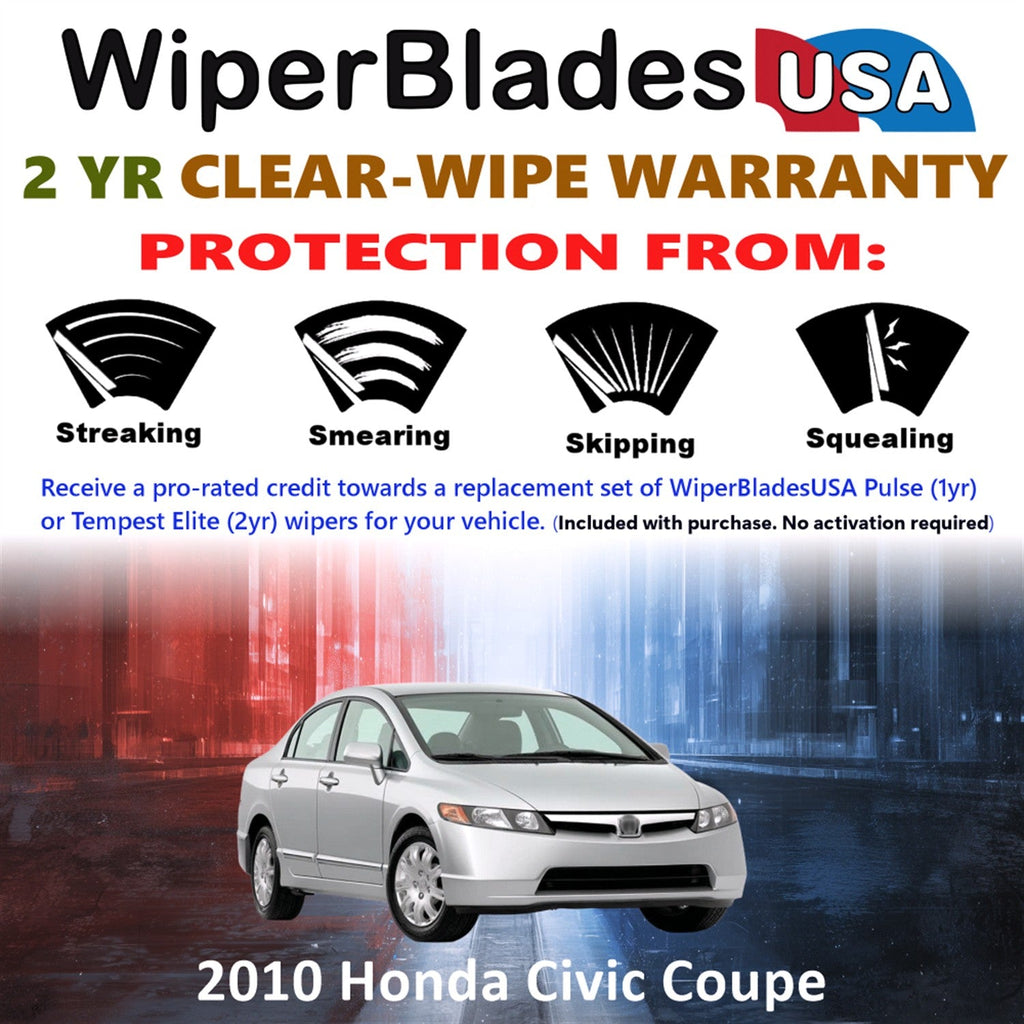 2010 Honda Civic (Coupe) Wiper Blades w/2yr Wear Warranty (Set of 2) Beam Wipers-1