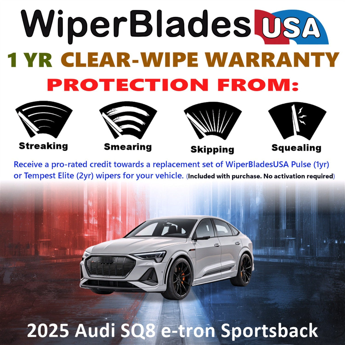 2025 Audi SQ8 e-tron Sportsback Wiper Blades w/1yr Warranty (Set of 2) Wipers-1