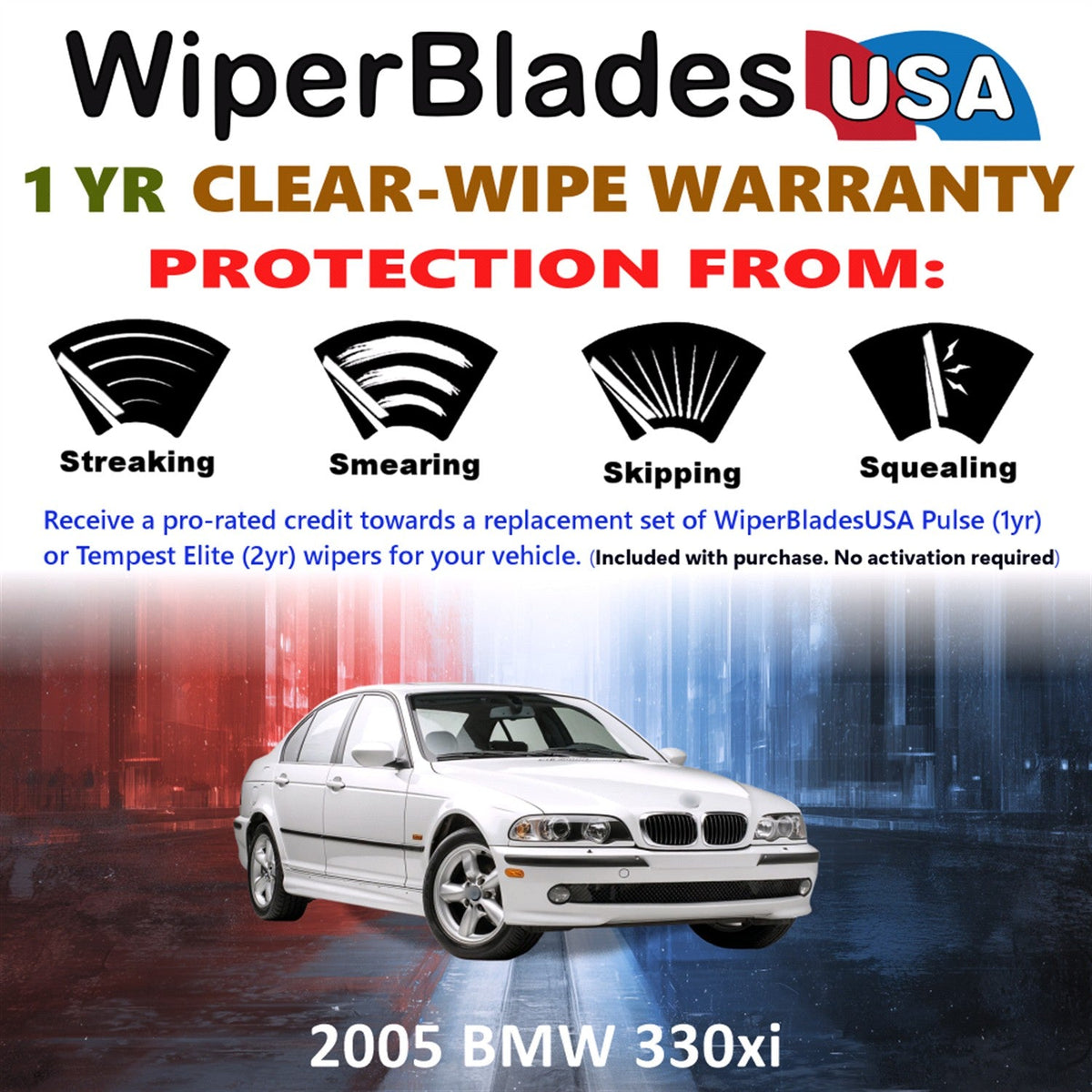 2005 BMW 330xi Wiper Blades Set w/1yr Wear Warranty (Set of 2) Pulse Beam Wipers-1