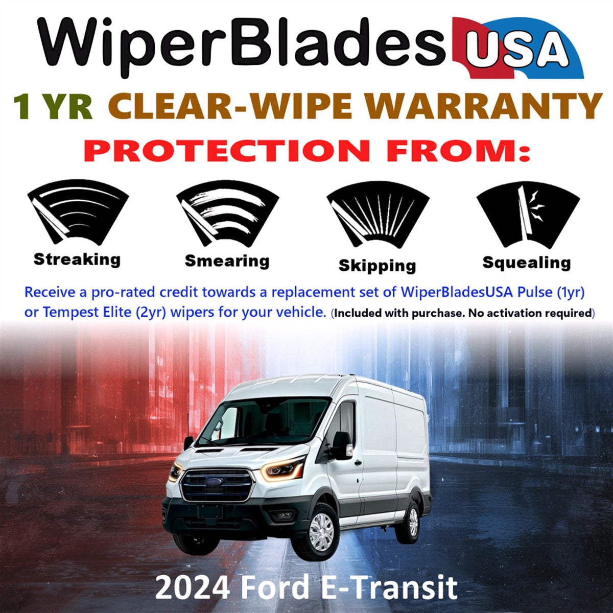2024 Ford E-Transit Wiper Blades Set w/1yr Warranty (Set of 2) Pulse Beam Wipers-1