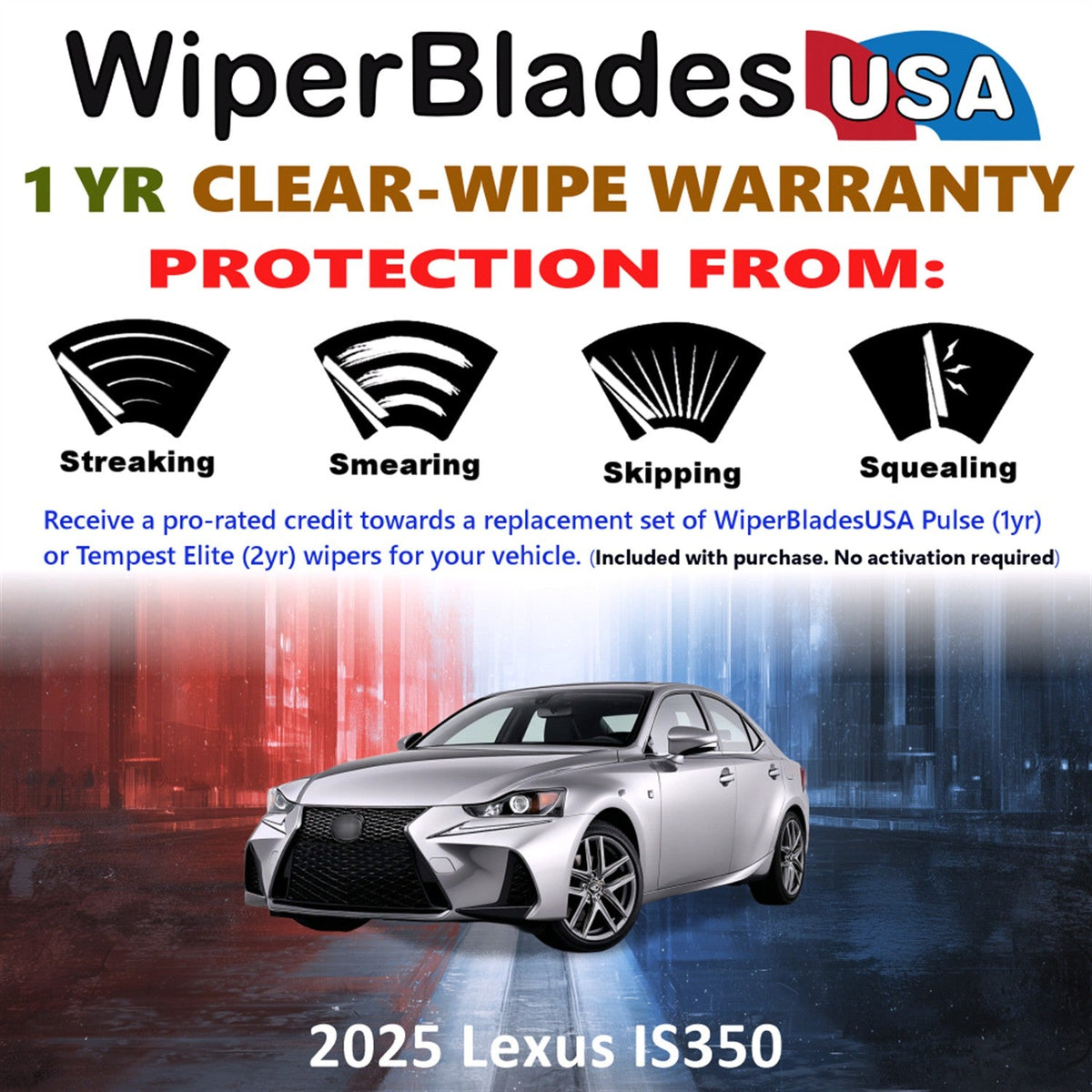 2025 Lexus IS350 Wiper Blades Set w/1yr Warranty (Set of 2) Pulse Beam Wipers-1