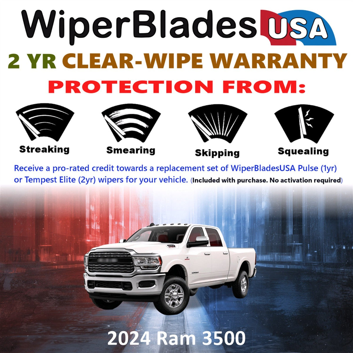2024 Ram 3500 Wiper Blades Set w/2yr Warranty (Set of 2) Tempest Elite Wipers-1