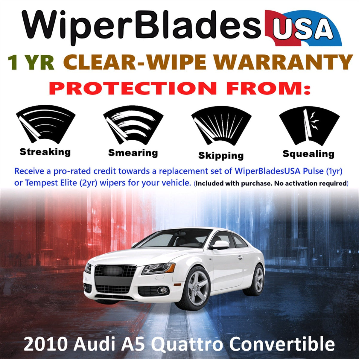 2010 Audi A5 Quattro (Convertible) Wiper Blades w/1yr Warranty (Set of 2) Wipers-1