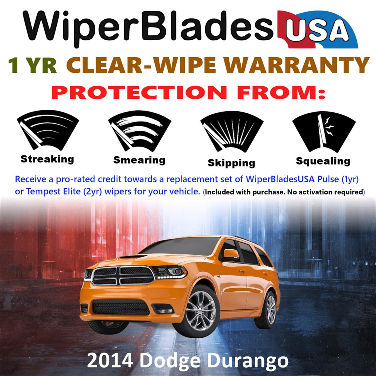 2014 Dodge Durango Wiper Blades w/1yr Wear Warranty (Set of 3) w/Rear Wipers-1