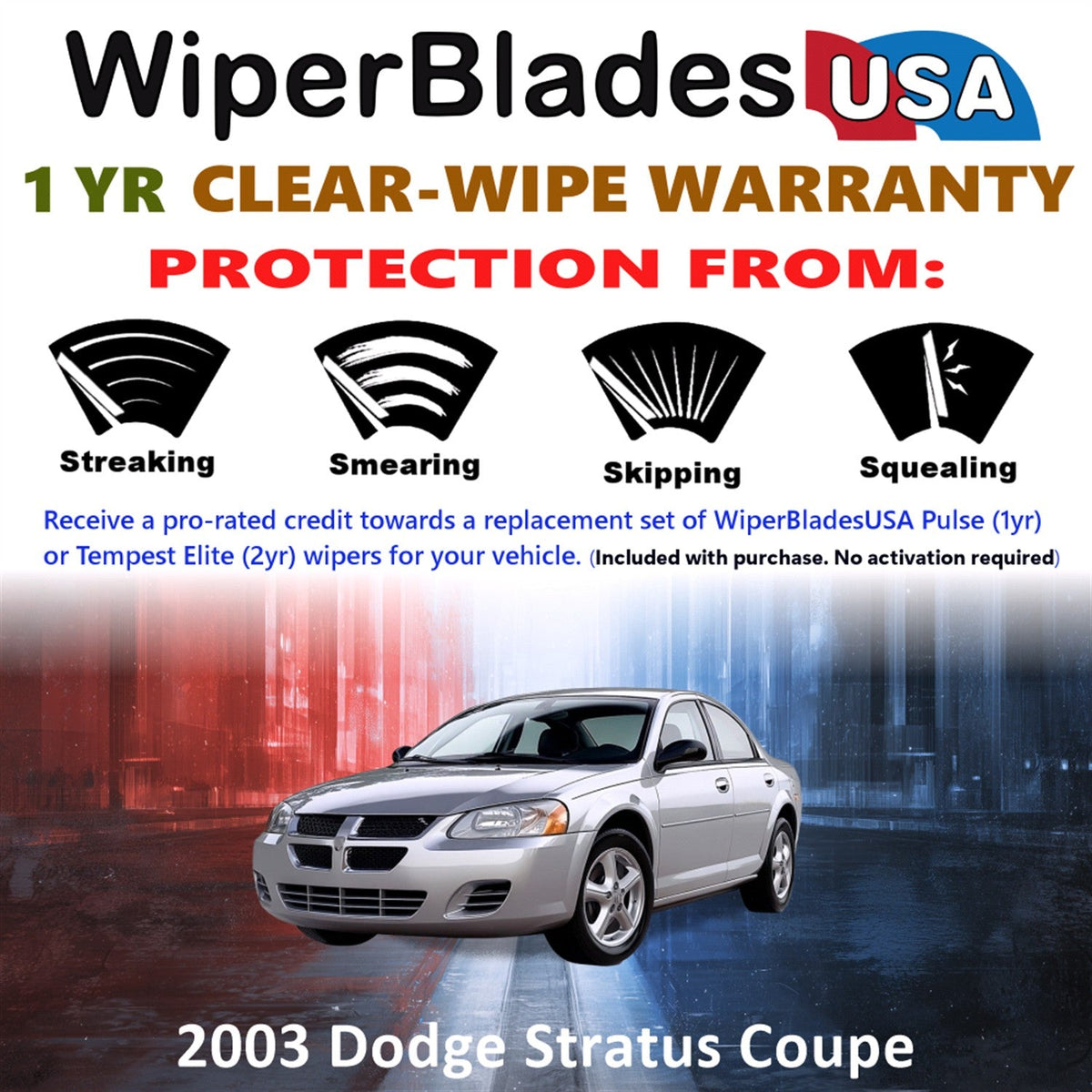 2003 Dodge Stratus (Coupe) Wiper Blades w/1yr Wear Warranty (Set of 2) Wipers-1