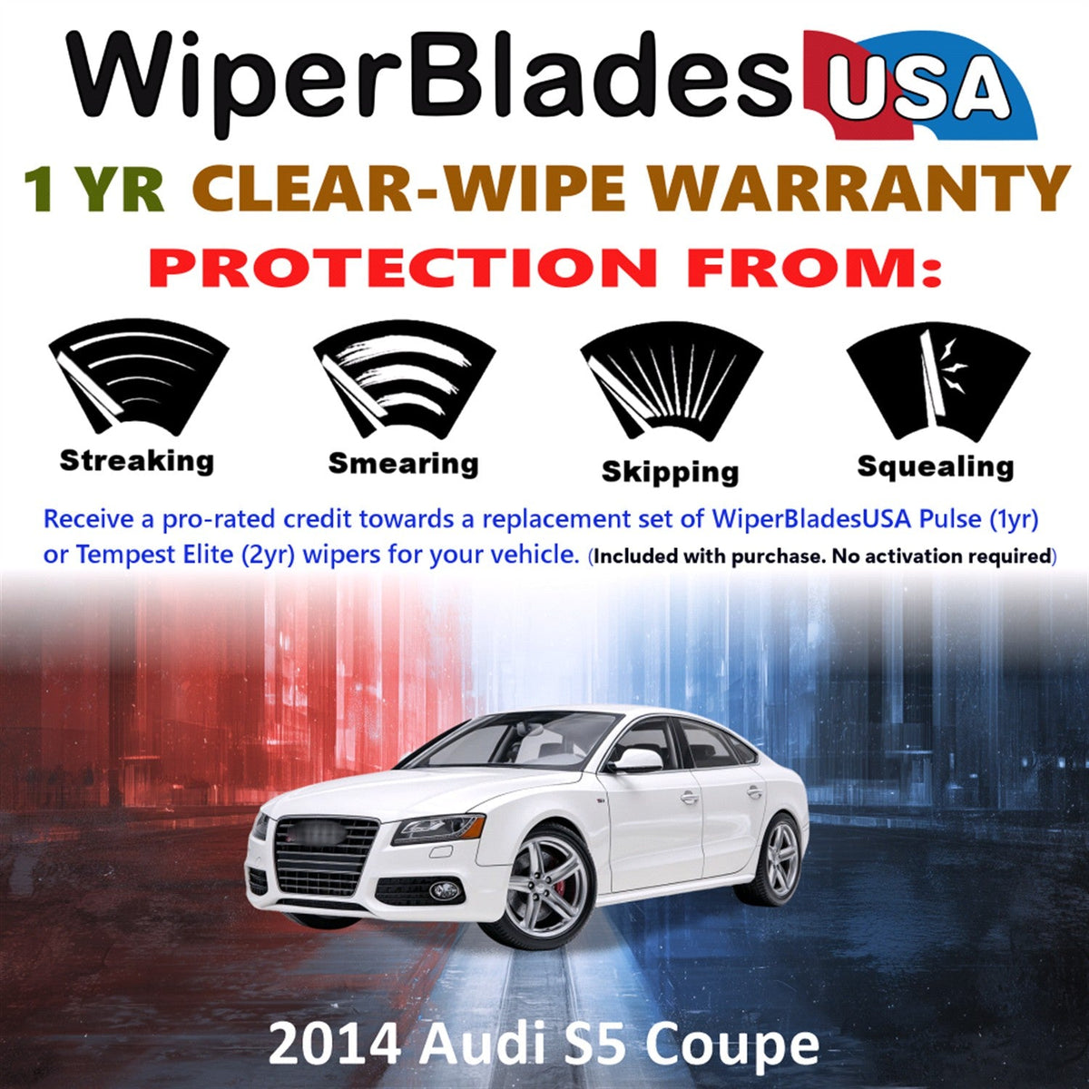 2014 Audi S5 (Coupe) Wiper Blades w/1yr Wear Warranty (Set of 2) Wipers-1