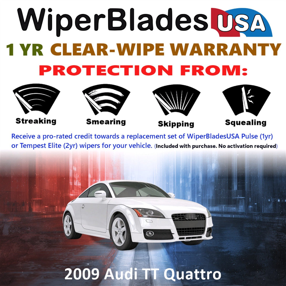2009 Audi TT Quattro Wiper Blades w/1yr Wear Warranty (Set of 2) Wipers-1