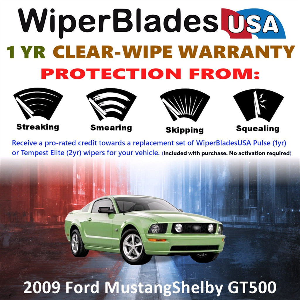 2009 Ford Mustang (Shelby GT500) Wiper Blades w/1yr Warranty (Set of 2) Wipers-1